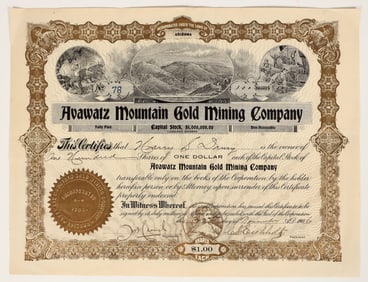 Avawatz Mountain Gold Mining Company Stock Certificate [200318]