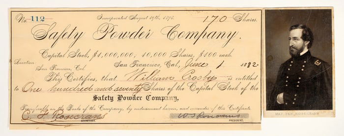 Safety Powder Company Stock Certificate & Civil War CDV of the Company President [200302]