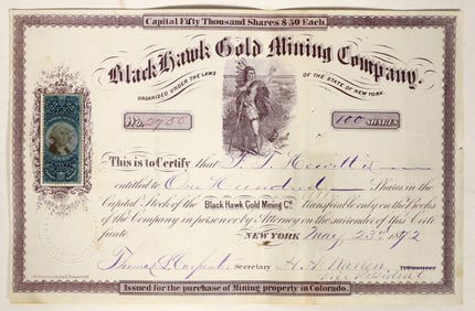Black Hawk Gold Mining Company Stock Certificate [196926]