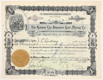 Kansas City Standard Gold Mining Co. Stock Certificate [199977]