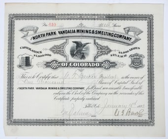 Teller City Colorado (Ghost Town) Mining Stock, 1882 [196510]