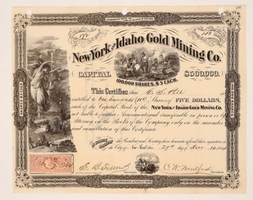 New York and Idaho Gold Mining Stock, 1864, Very Rare [191703]