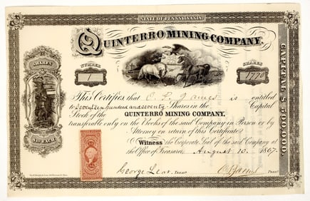 Rare Quinterro Mining Co. Stock #1 Issued [198794]