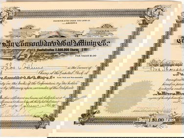 Ray Consolidated Gold Mining Co. Stock Signed by Jim Butler, Discover of Tonopah [200474]