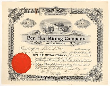 Ben Hur Mining Company Stock Certificate [200309]