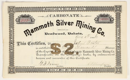 Carbonate Mammoth Silver Mining Company of Deadwood Stock Certificate [200332]