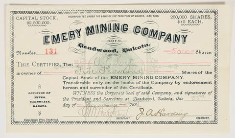 Emery Mining Company of Deadwood Stock Certificate [200336]