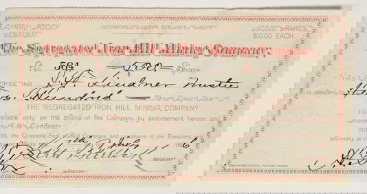 Segregated Iron Hill Mining Company Stock Certificate Signed by Seth Bullock [200323]