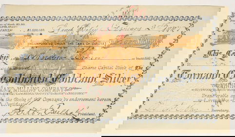 Tornado Consolidated Gold & Silver Mining & Milling Stock #2 Signed by Seth Bullock [200326]