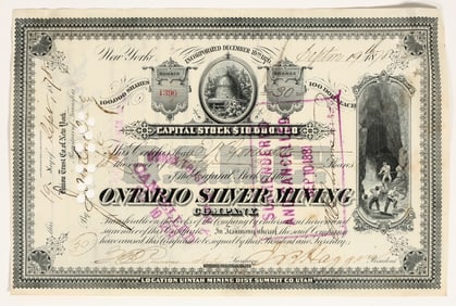 Ontario Silver Mining Company Stock Signed by Haggin [200564]