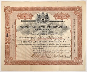Tonopah and Tidewater Company Stock, Very Rare, 1908 [193547]