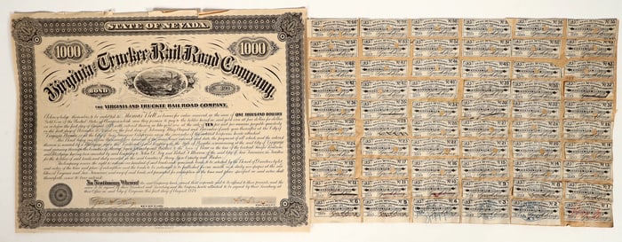 Virginia & Truckee Railroad Bond Signed by William Sharon [192925]