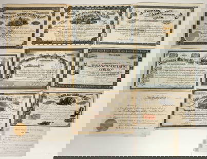 Early Banking Stock Certificates, 1845-1926, 10 Different [196917]: Group of 10 different stock certificates. Includes: American Security & Trust Co. (DC, 1892), Bank of Catasauqua (PA, 1868), Central National Bank (DC, 1881), Continental Trust Co. (Maryland, 1901), D
