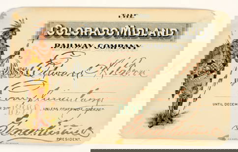 Colorado Midland Railway Company Annual Pass [199049]: Colorado Midland Railway Co. pass dated 1899 & issued to Edward. A. Bern. It is a complimentary pass signed by the President. Nicely colored vignette of a Native American. No. A 1798 as stamped in red