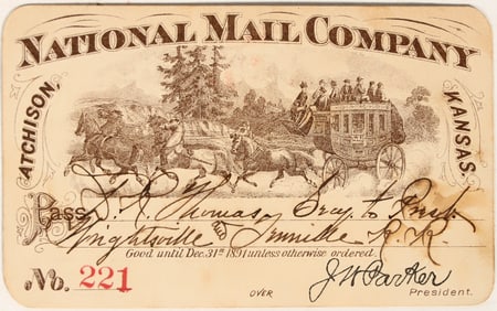 National Mail Company Stage Pass, 1891 [192891]
