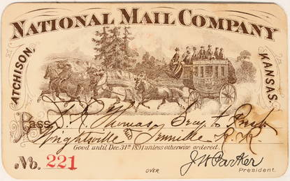 National Mail Company Stage Pass, 1891 [192891]