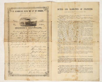 Steamboat Engineer's Certificate, Louisville, 1855 [197784]