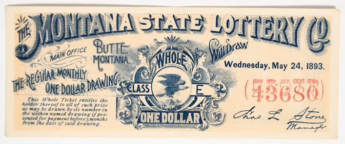 Montana State Lottery Ticket 1893 [200272]