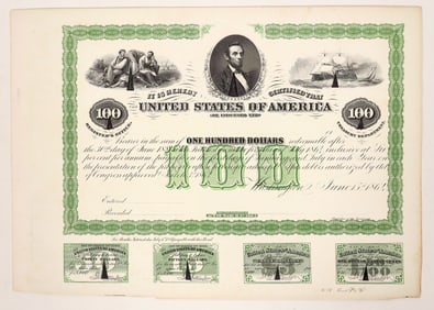 $100 US Bond, 1864 from counterfeit detector book [190555]
