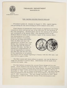 Treasury Dept. Peace Dollar Press Release, 1964 [196859]