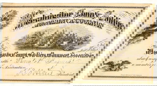 Rare - Civil War--Washington County Soldier's Monument Association Certificate [198790]