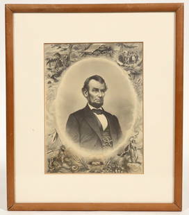 Abraham Lincoln Portrait Broadside / Lithograph, c.1864 [196726]: This is a matted and framed 1864 lithograph broadside of President Abraham Lincoln that was engraved on a steel plate by John Chester Buttre after a photograph taken by Anthony Berger in Mathew Brady'