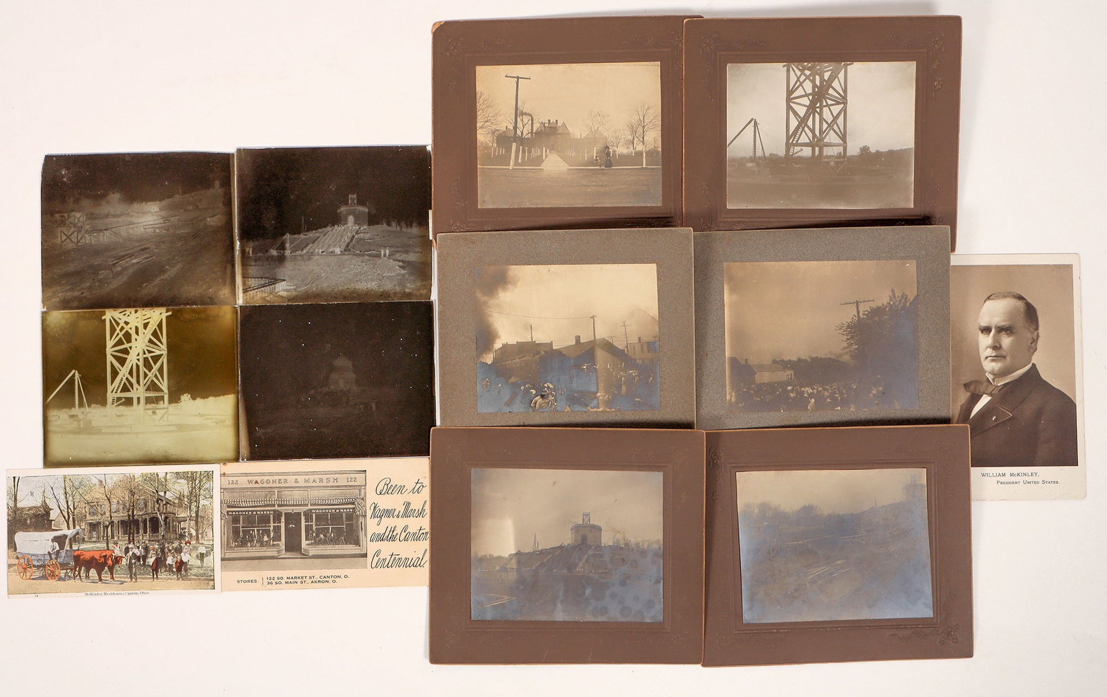 President McKinley Collection, RARE, c1897-1907 [191562]: A collection of 13 features VERY RARE photographs, glass slides and postcards related to President McKinley, c1897-1901. Includes: a box labeled "Cramer's Photo Dry Plates," manufactured by G. Cramer 