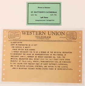 JFK Assassination-Funeral Telegram, House of Reps. and Ticket, 1963 [181854]