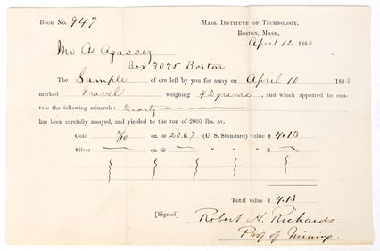 MIT Gold Assay for Famous Geologist Louis Agassiz's Son [196056]