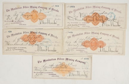 Manhattan Silver Mining Company Revenue Checks, Austin, NV (5) [201080]