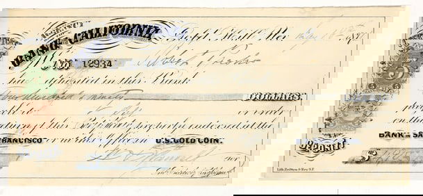 Bank of California, Gold Hill, Nevada Deposit Slip with Nevada Revenue Stamp [200794]