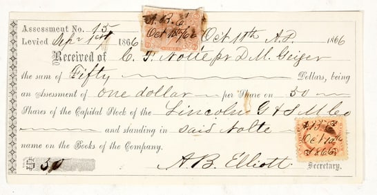 Lincoln Gold & Silver Mining Co. Assessment Receipt, 1866, DM Geiger [200798]