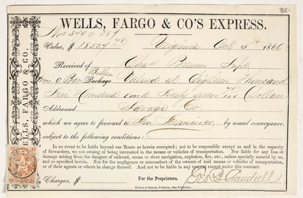 Wells Fargo Silver Bullion Shipment for Savage Mine, 1866 [201659]