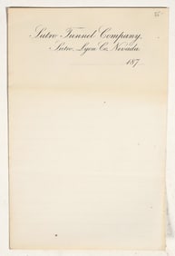 Sutro Tunnel Company Letterhead, 1870s, Unused [201650]