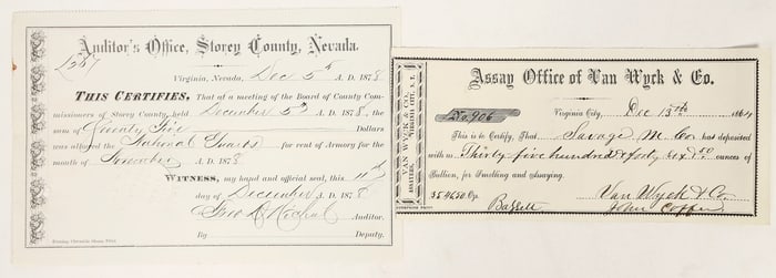 Virginia City, Nevada Assay Receipt & National Guard Receipt [202468]
