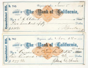 Consolidated Mill Revenue Check Pair Signed by Mackay & Fair [198182]