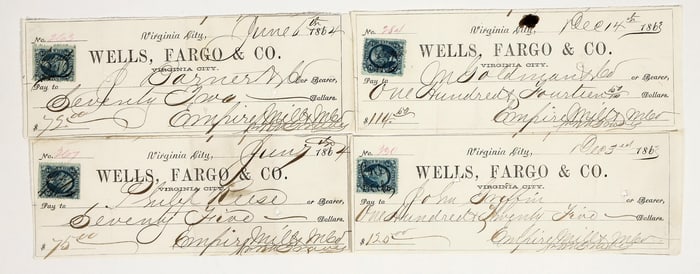 Empire Mill & Mining Co. Territorial Checks Issued to Comstock Merchants (4) [201621]