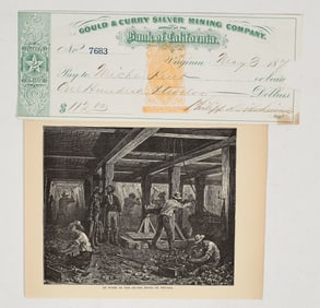 Gould & Curry Mining Check Signed by Phillip Deidesheimer, Inventor of Square-set [201088]