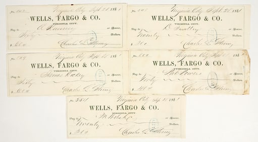 1861 Wells Fargo Nevada Territory Check Group for the Gould & Curry (5) [201637]