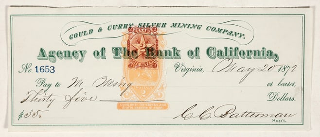 Gould & Curry Mining Check Issued to Chinese Merchant, RN-B17b [200358]