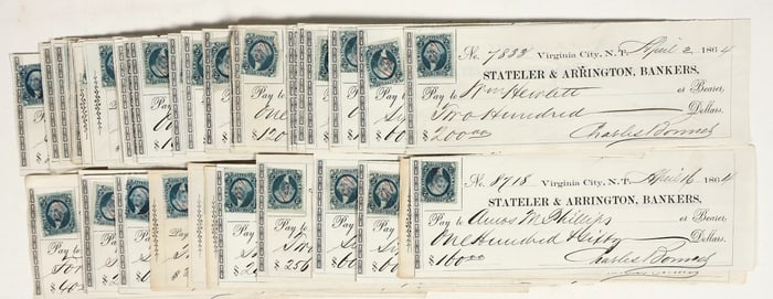 Virginia City, Nevada Territory Gould & Curry Mill Worker Check Collection (50) [200351]
