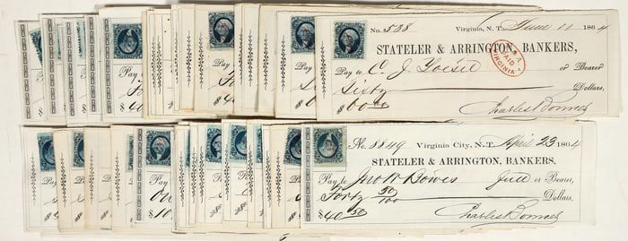 Virginia City, Nevada Territory Gould & Curry Miner Check Collection (50) [200350]
