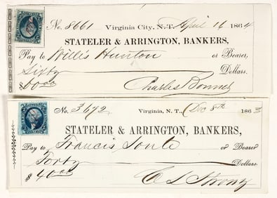 Virginia City, Nevada Territory Checks Issued to Police Officer & Fireman [200784]