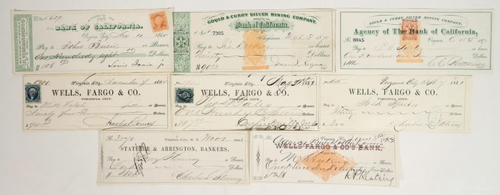 Gould & Curry Silver Mining Company Check Collection (8 Different) [192897]