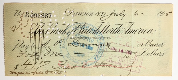 Fred N. Atwood Signed Check 1905, Dawson Figure [200111]