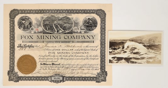 Fox Mining Company Stock Certificate & Real Photo Postcard [200479]