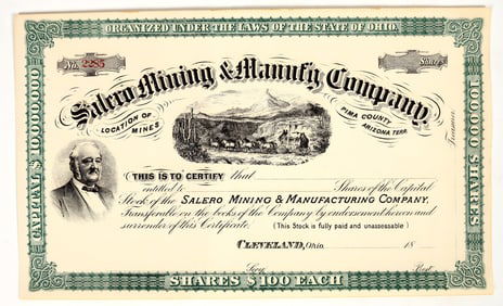 Salero Mining & Manufacturing Co. Stock w/ Henry Wells Vignette (of Wells Fargo) [201750]