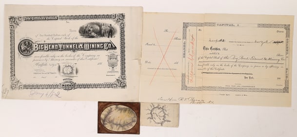 Big Bend Tunnel & Mining Company Lot (4): Stock Proofs & Ephemera [169071]