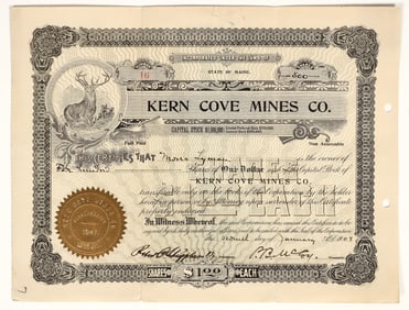 Kern Cove Mines Company Stock Certificate [200473]