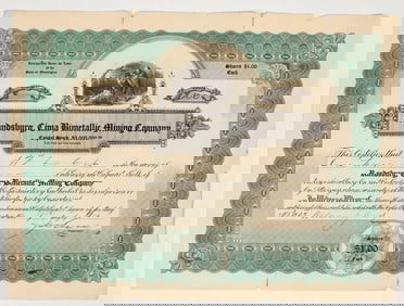 Randsburg Cima Bimetallic Mining Company Stock Certificate, 1923 [201761]